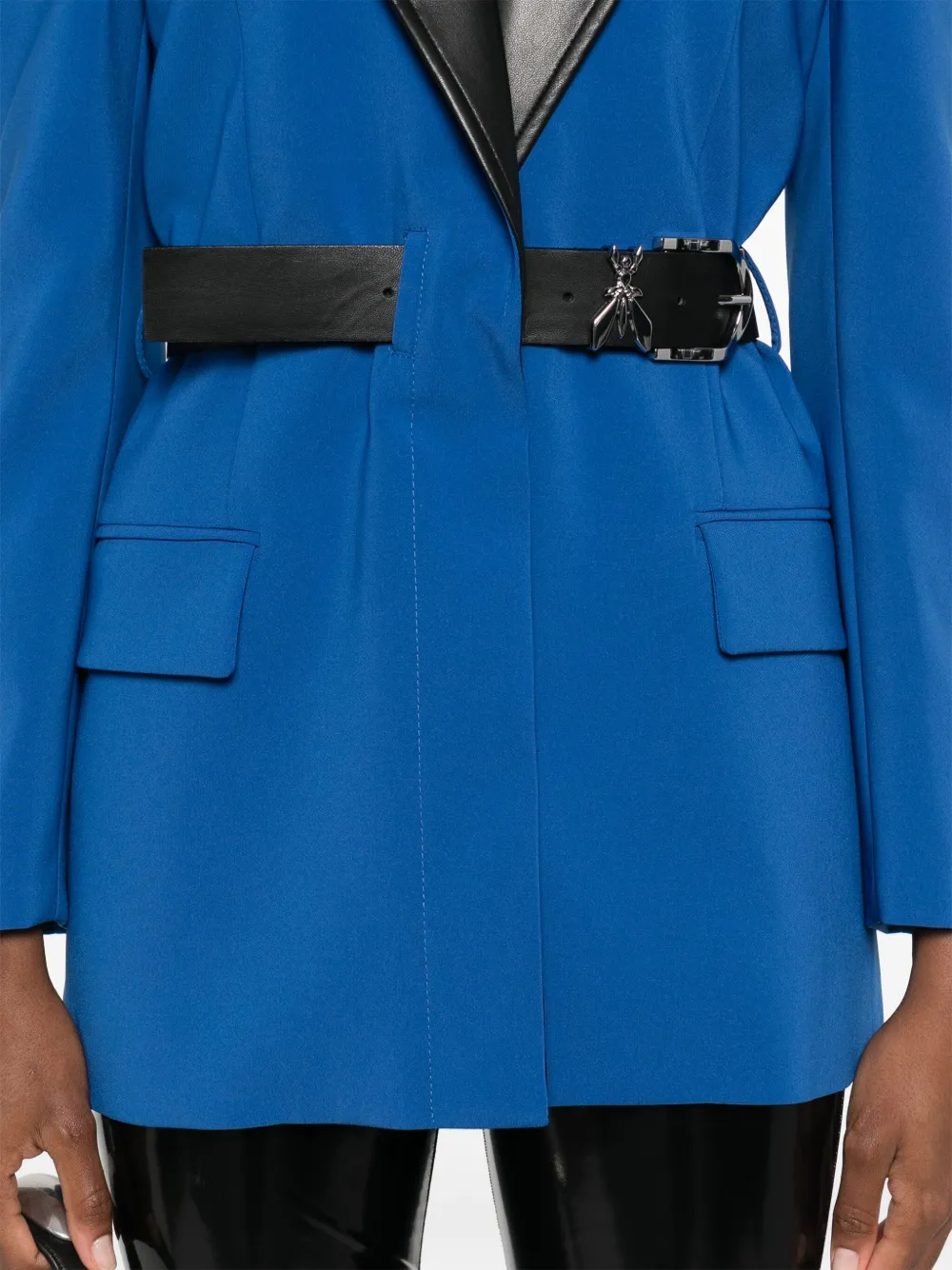 Shop Patrizia Pepe Contrasting-collar Blazer In Blue