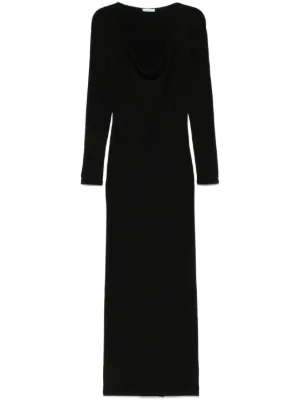 knee length dresses for ladies Madeline Long Scuba Crepe Off The Shoulder Drop Dress Black / 16