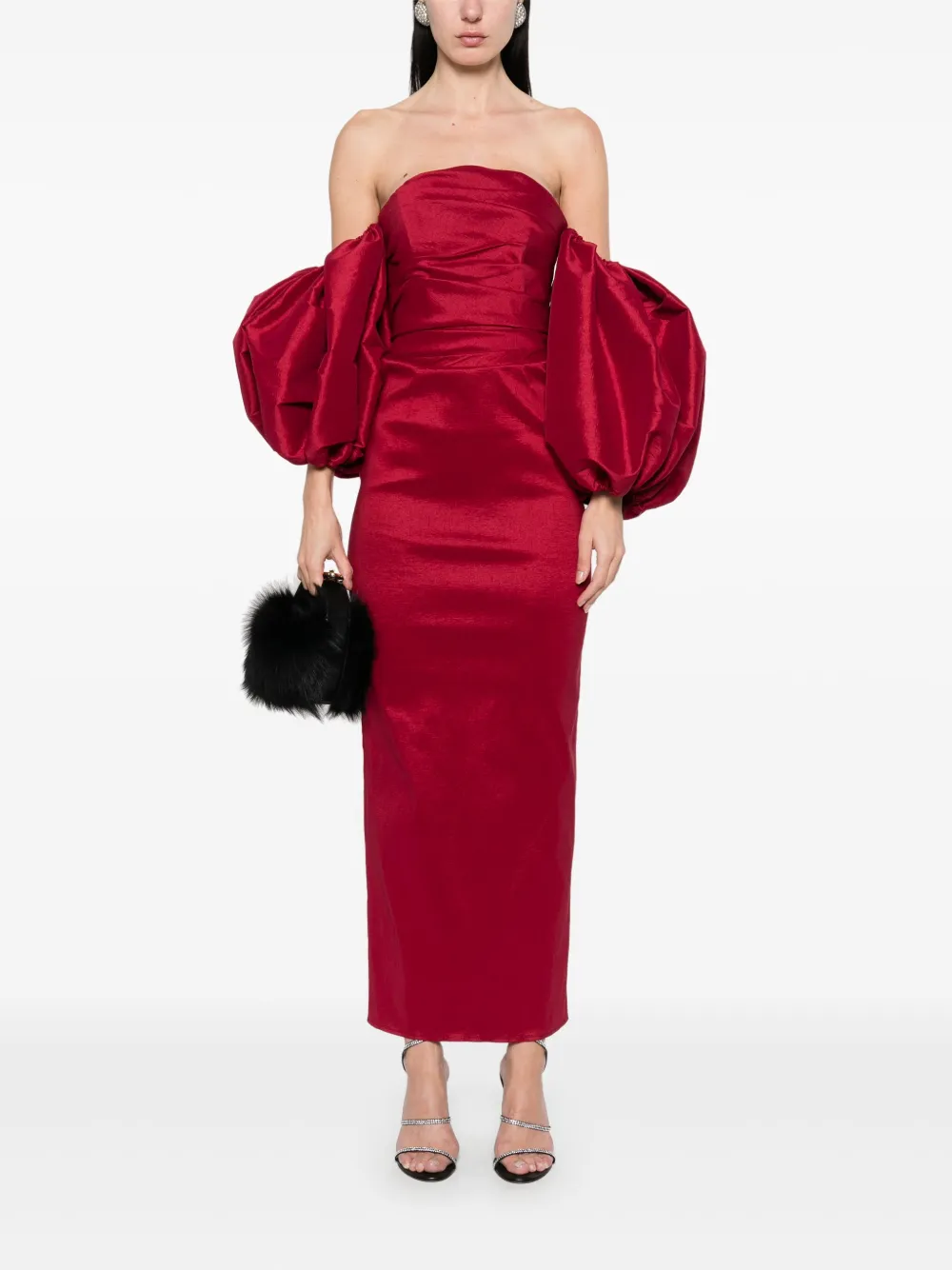anaradu Ana Radu Maxi-jurk met pofmouwen - Rood