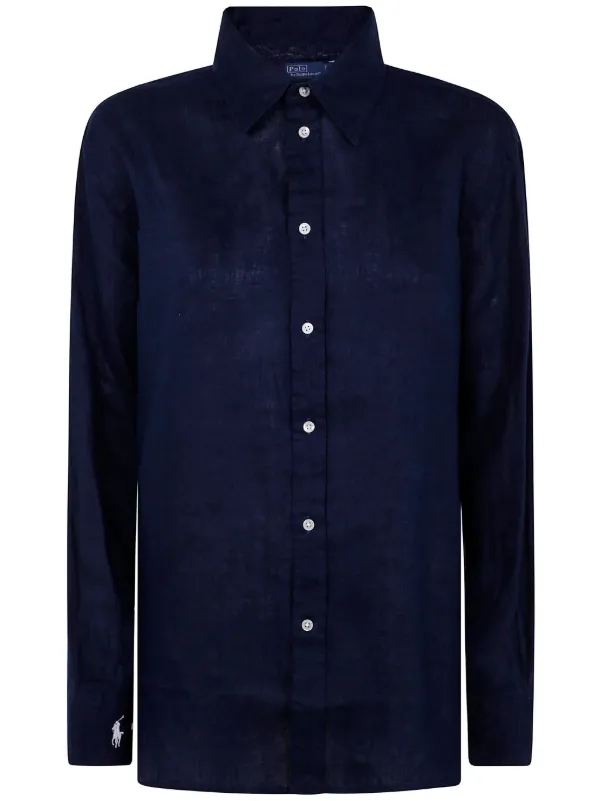Polo by Ralph Lauren ロングスリーブポロ リネン混　ネイビー Polo Ralph Lauren ロングスリーブ リネンシャツ | ブルー | FARFETCH JP