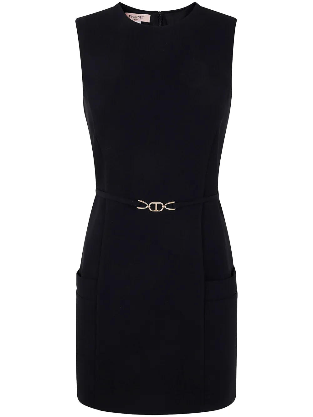 Shop Twinset Logo-plaque Sleeveless Mini Dress In Black