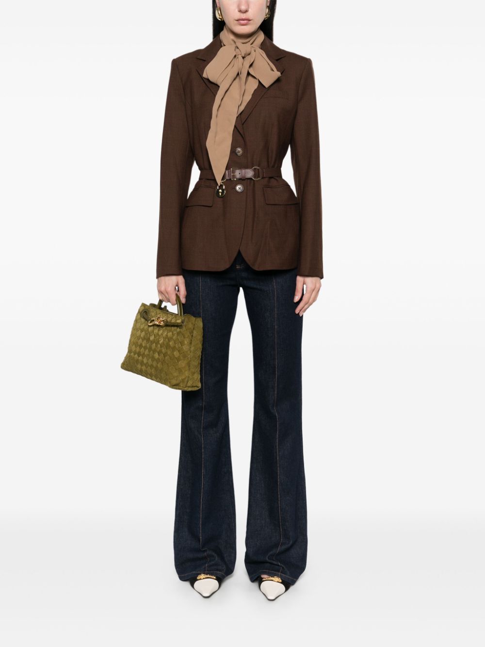 Lauren Ralph Lauren glen-plaid belted blazer - Bruin