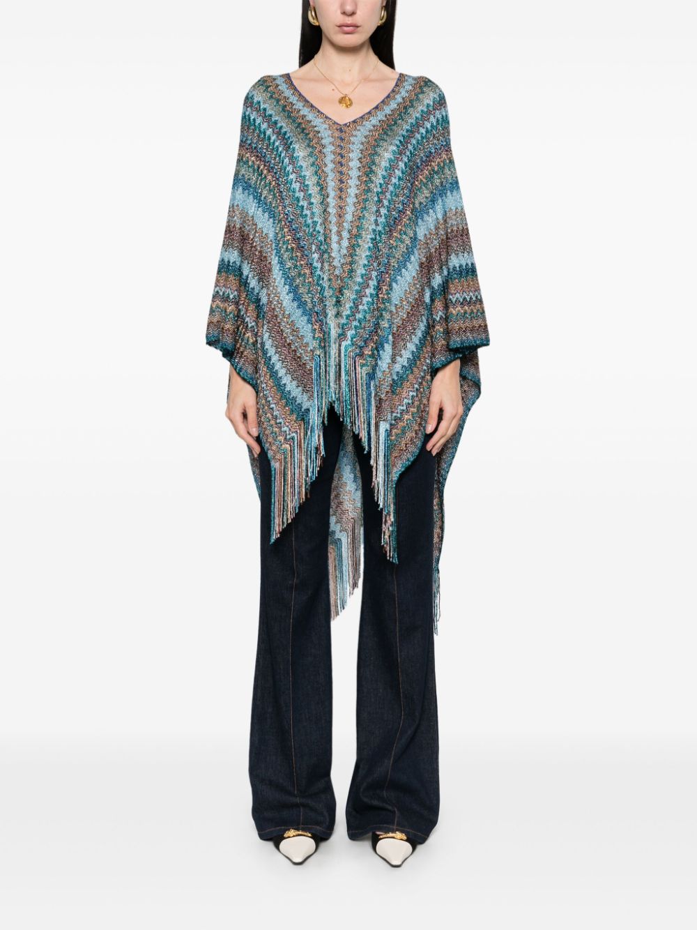 Missoni Poncho met franje - Blauw