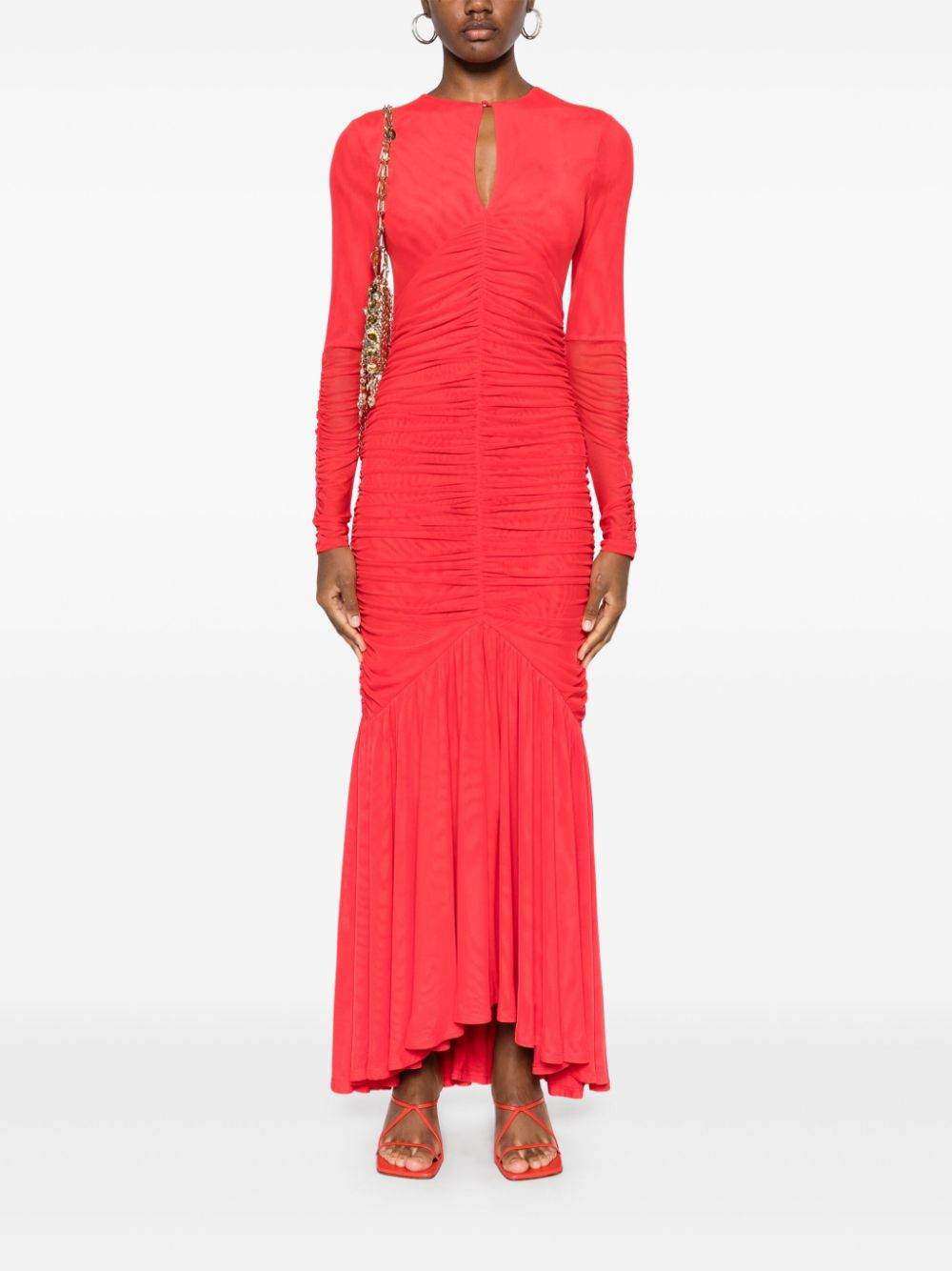 ROTATE BIRGER CHRISTENSEN Mesh maxi-jurk met lange mouwen - Rood