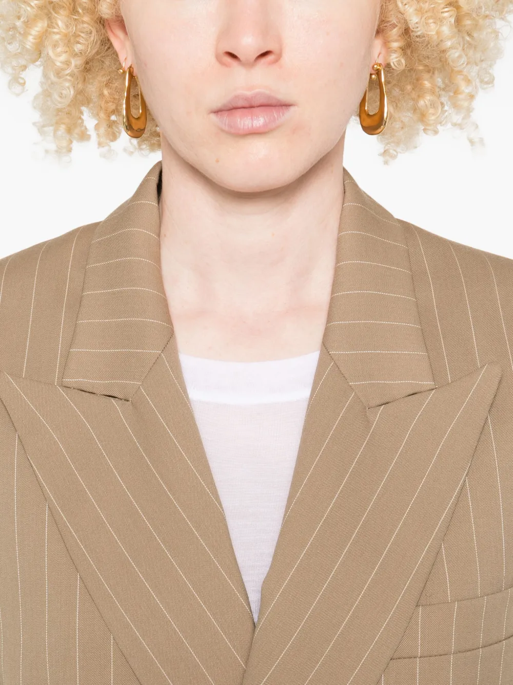 Victoria Beckham Pinstriped Double-breasted Wool Blazer In Neutral