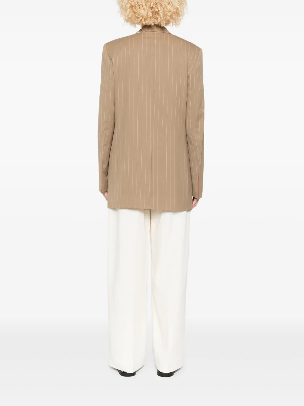 Victoria Beckham Pinstriped Double-breasted Wool Blazer In Neutral