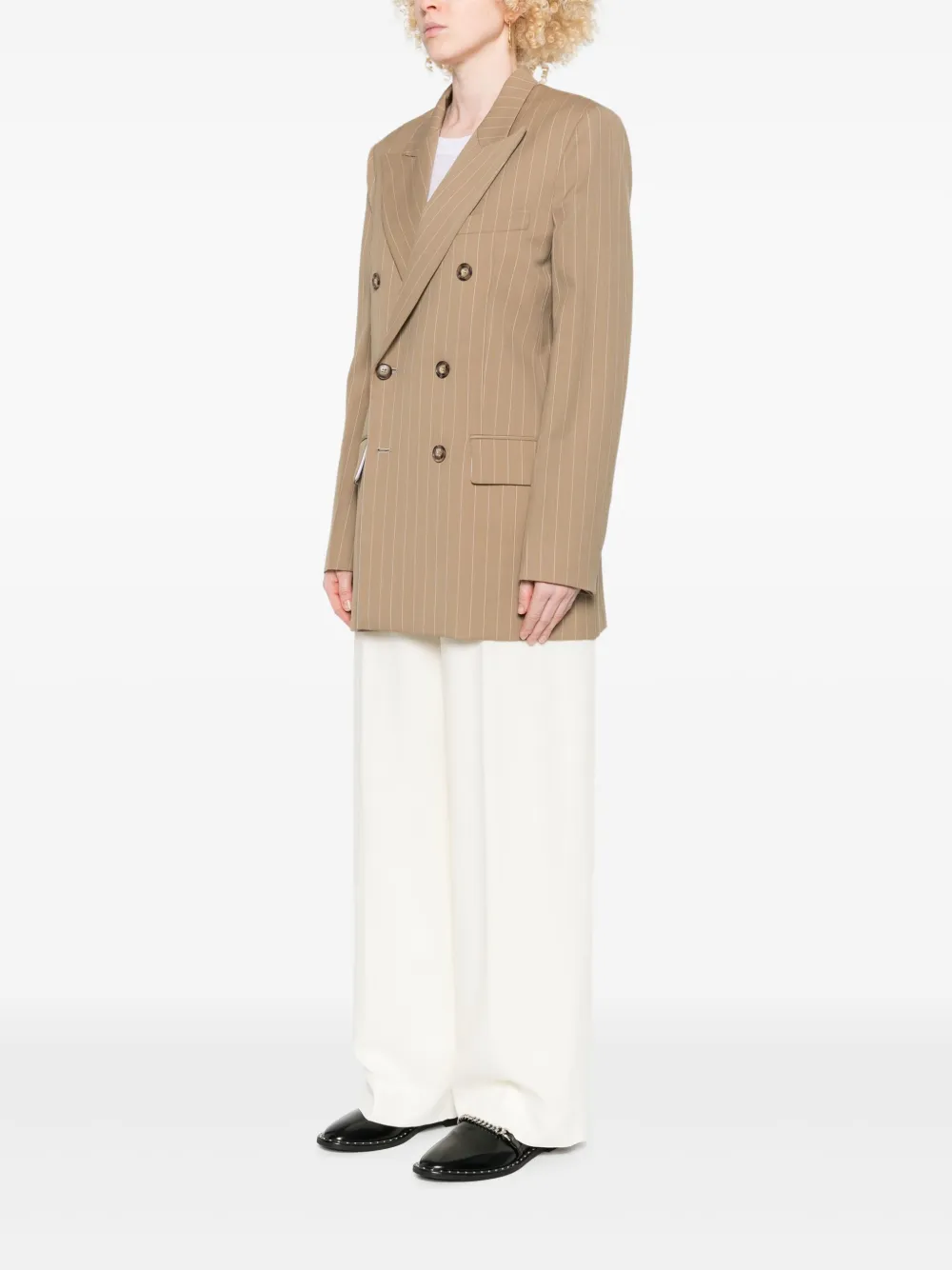 Victoria Beckham Pinstriped Double-breasted Wool Blazer In Neutral