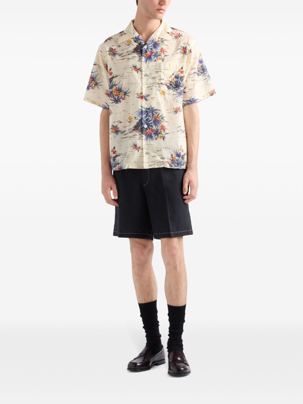 Prada Printed cotton bowling shirt - Geel