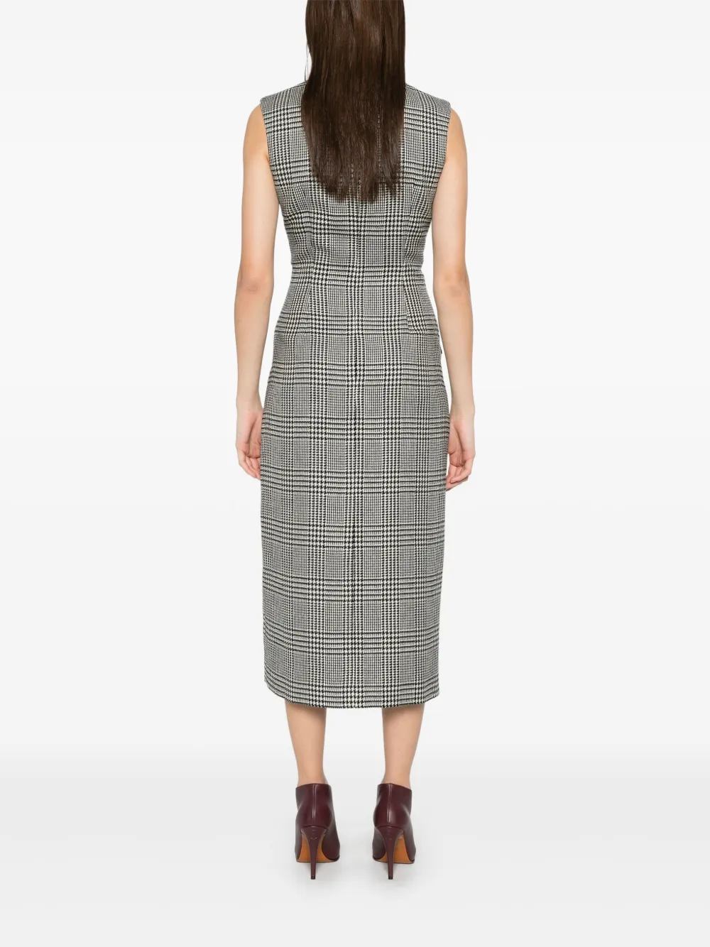 ERDEM FLORAL-EMBROIDERED CHECKED MAXI DRESS 