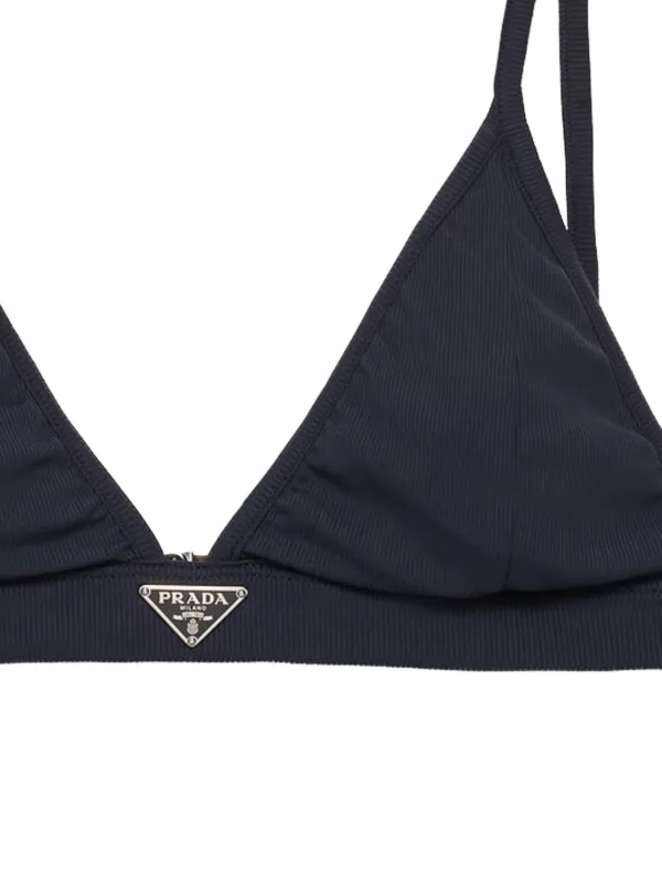 Prada Ribbed Bralette Bikini Top | Blue | FARFETCH