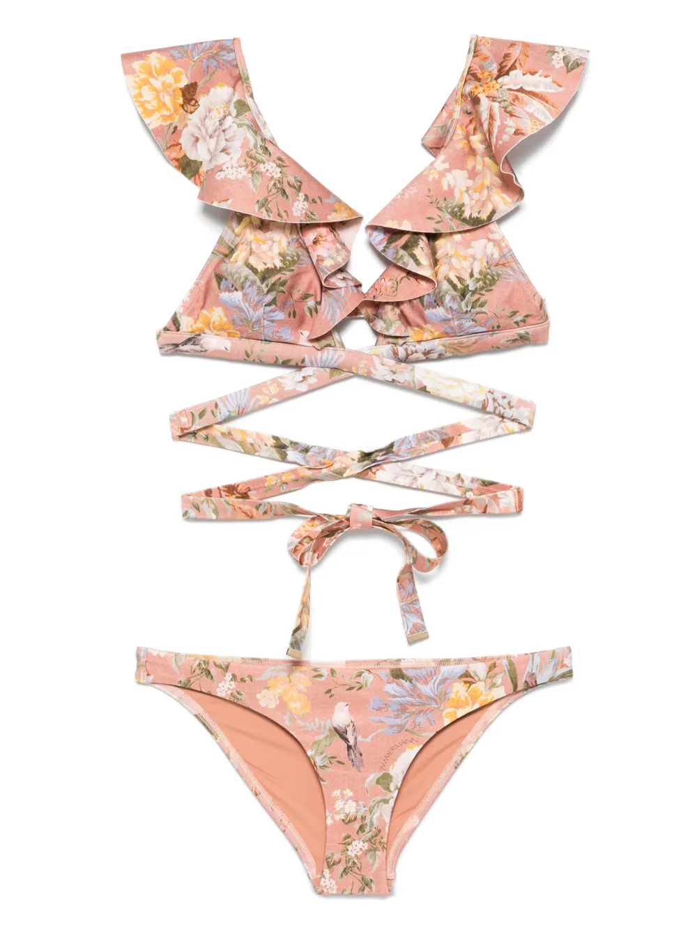 Zimmermann Womens Gold Multi Stripe Striped Ruffle-trim Bikini Set In Pink