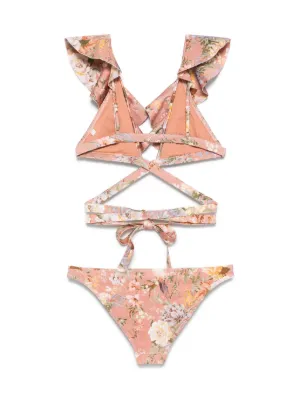 Zimmermann Raie Ring Tie Bikini Set In Spliced in Spliced | FWRD