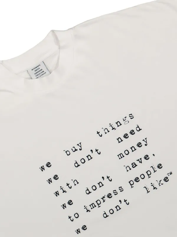 VETEMENTS We Buy Things コットン Tシャツ 人気 VETEMENTS We Buy Things Tシャツ | ホワイト | FARFETCH JP
