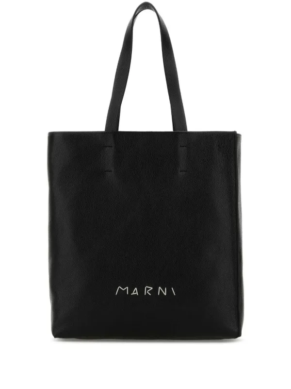トートバッグ MARNI MUSEO TOTE BAG\tSHMQ0043Q1\tP2644\tZ599N\tBLUE/BLACK Black leather Museo Soft Tote large with Marni Symbol