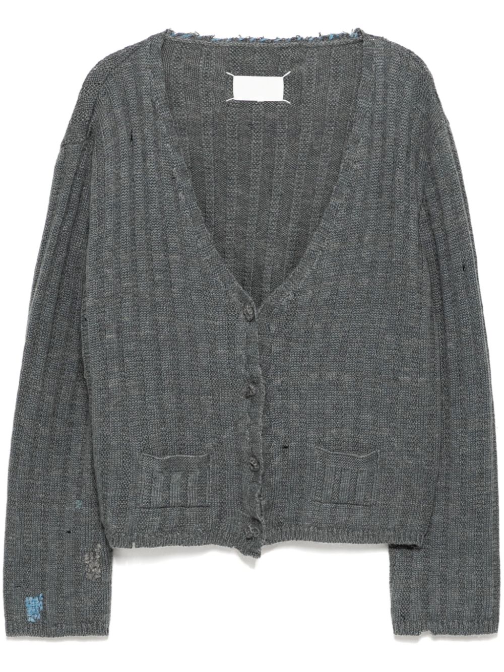 distressed plunging cardigan