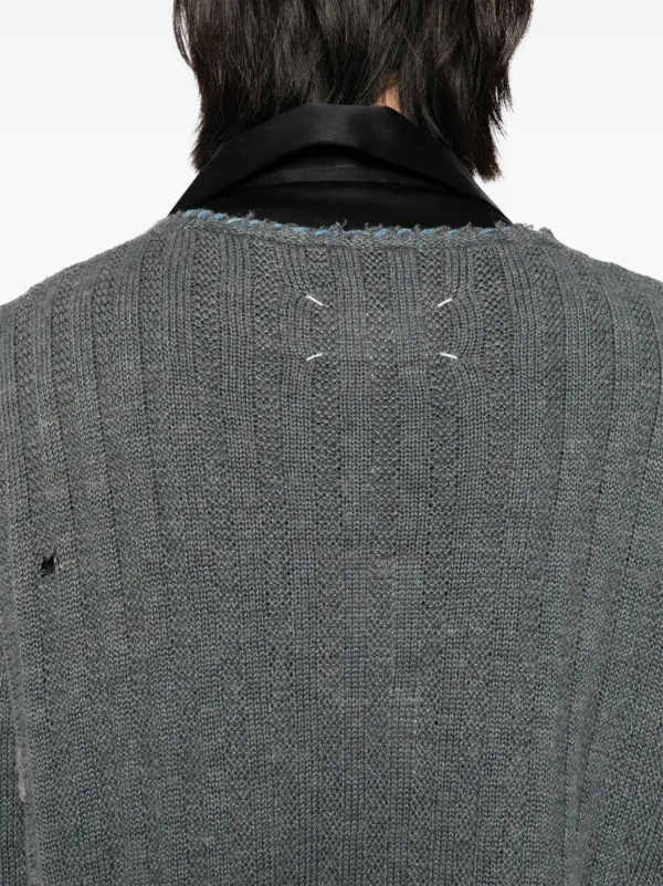 Maison Margiela Distressed Plunging Cardigan | Grey