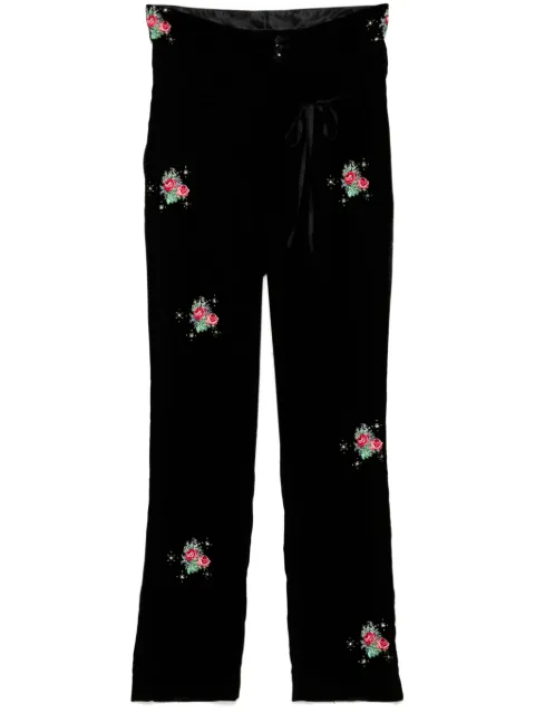 midorikawa pantalones con bordado floral