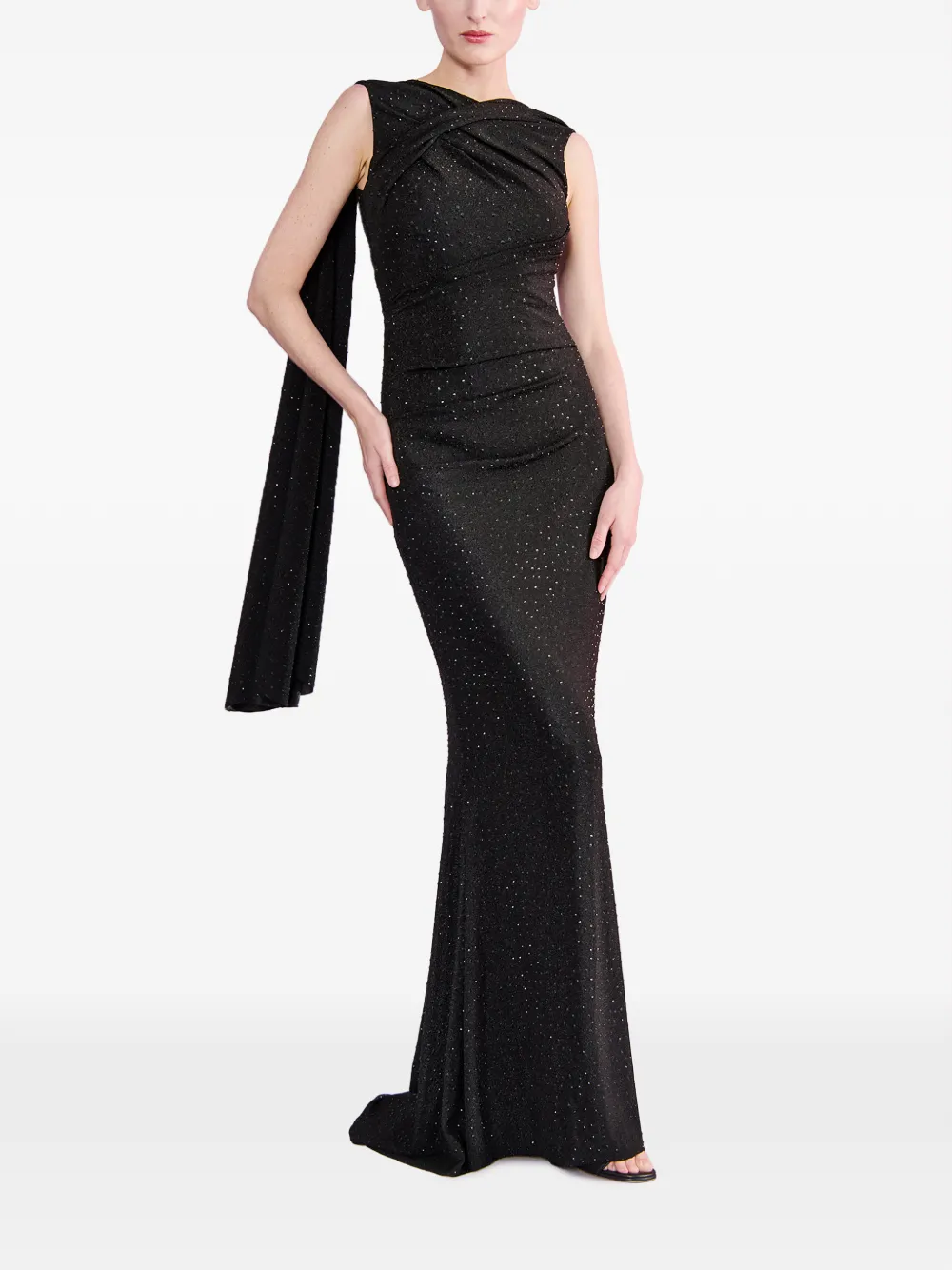 Talbot Runhof Avondjurk met zeemeerminprint - Zwart