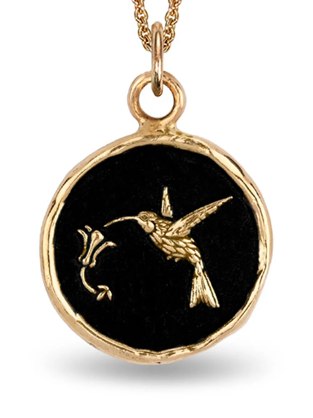 Pyrrha 14kt geelgouden halsketting met Hummingbird talisman