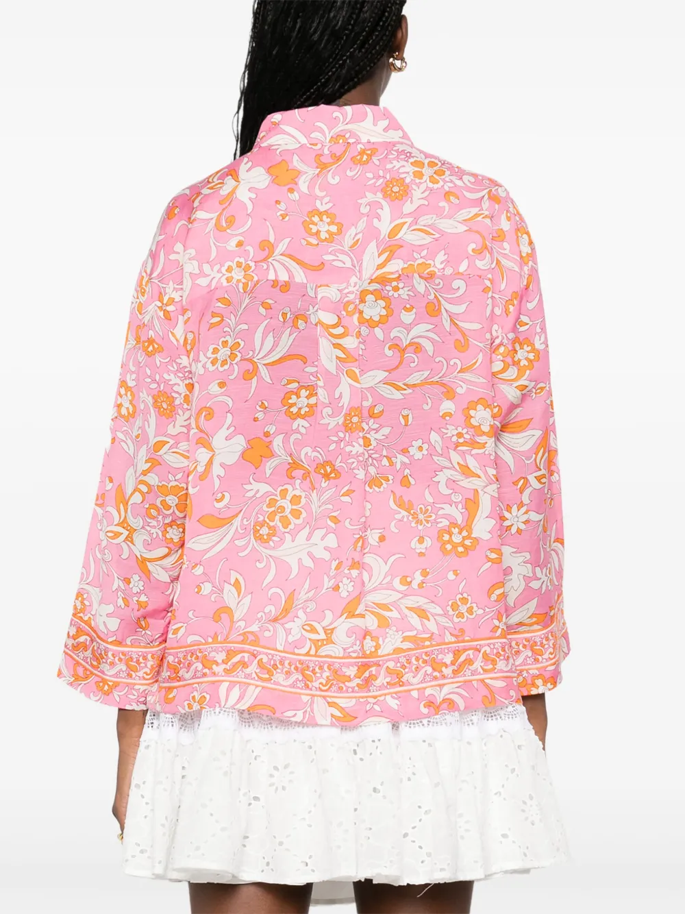 Maje Patterned Flowing Linen Shirt In Pink