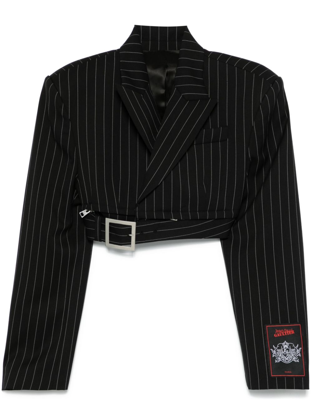 Jean Paul Gaultier pinstriped cropped blazer – Black