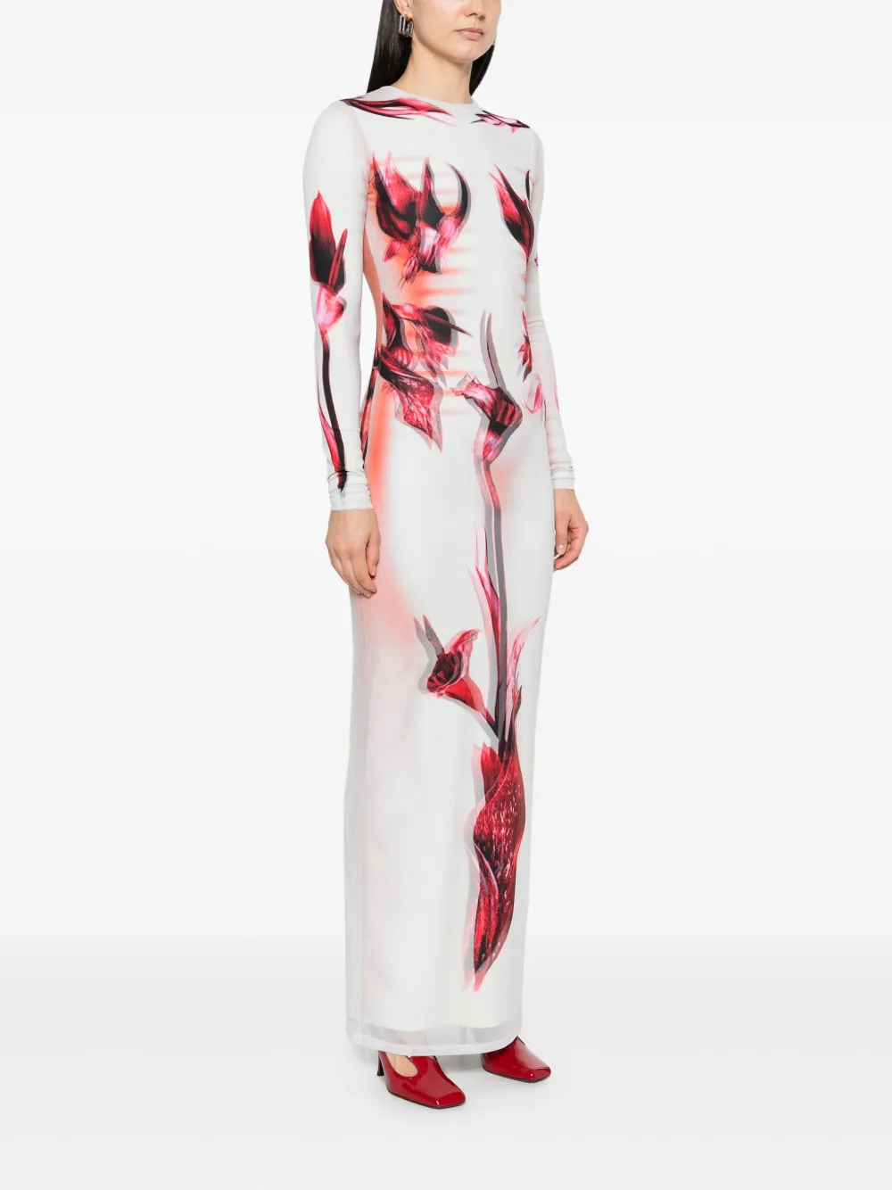 Shop Jean Paul Gaultier Double-layered Printed Maxi Dress In Green