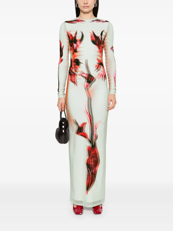 Jean Paul Gaultier double-layered Printed Maxi Dress Green