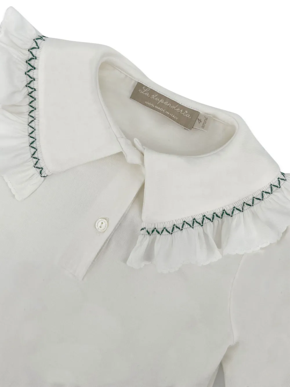 LA STUPENDERIA SMOCK-EMBROIDERY POLO TOP