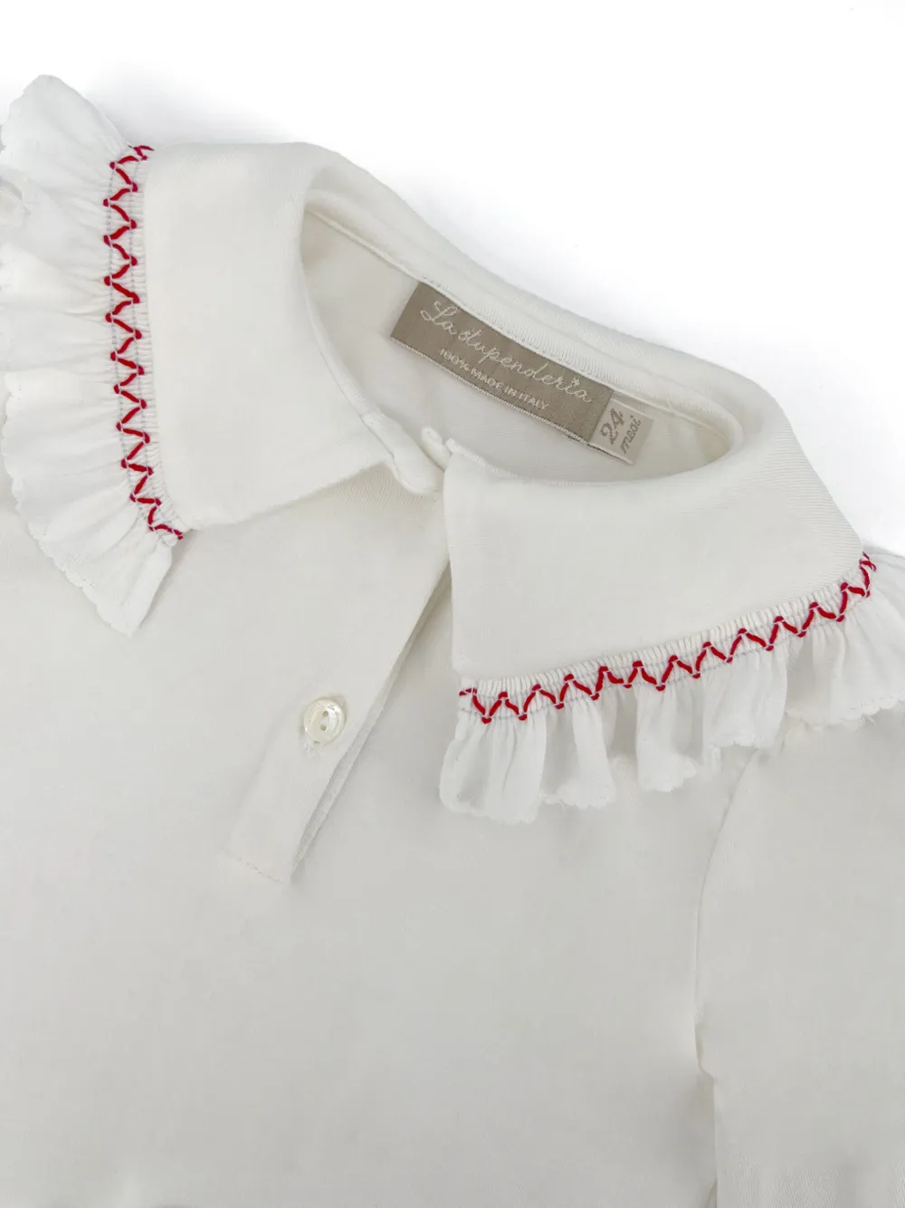 LA STUPENDERIA SMOCK-EMBROIDERY POLO TOP
