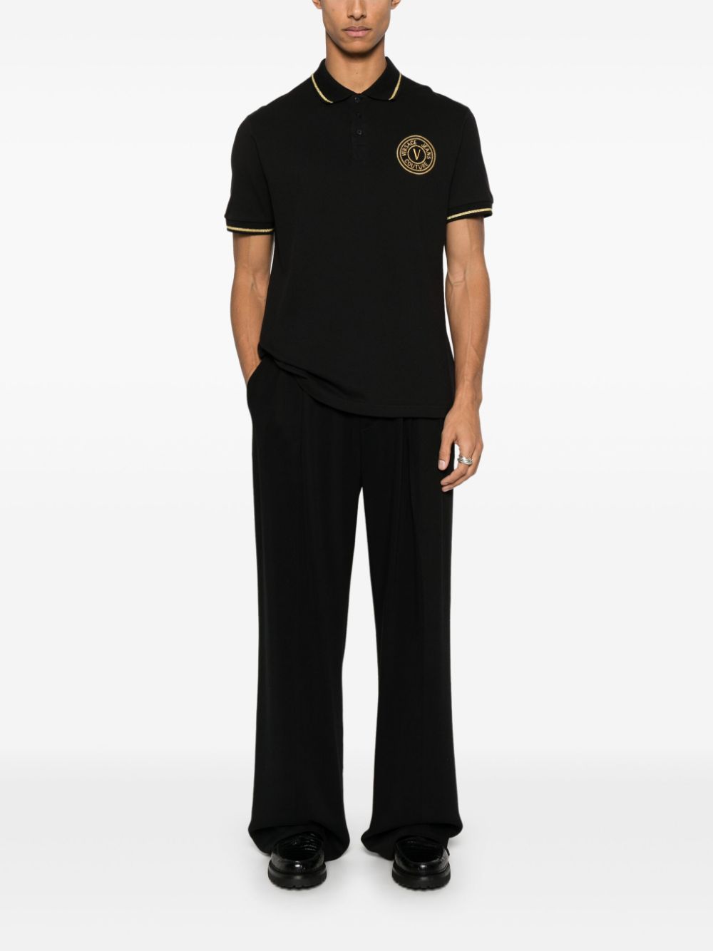 Versace Jeans Couture logo-embroidered polo shirt - Zwart