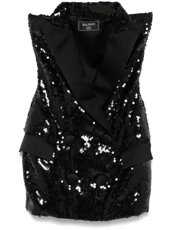 Balmain Sequinned Tailored Mini Dress | Black | FARFETCH