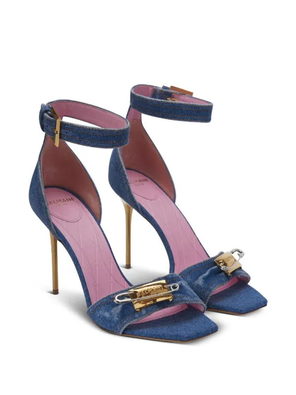 シューズ・サンダルその他 BALMAIN Woman Heeled sandals Blue EN1UR079TDMS 6EF Balmain Safety Pin Sandals | Blue | FARFETCH