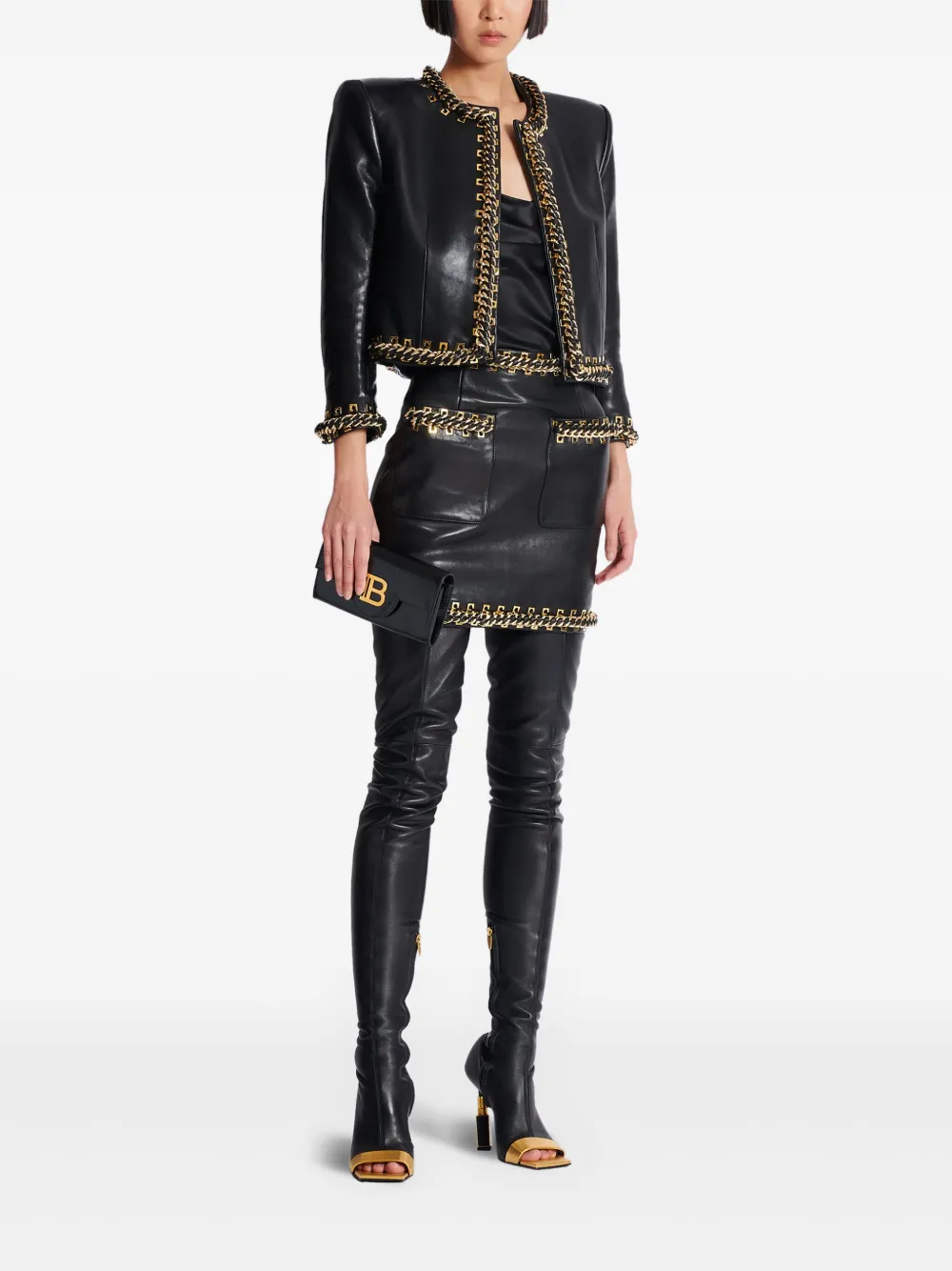 Balmain chamarra con detalle de cadena | Chamarras de piel | Image 2