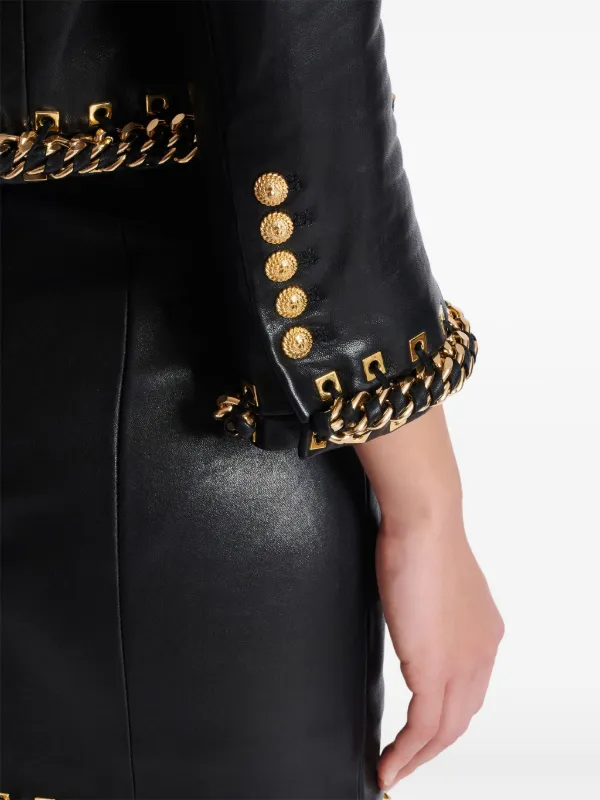 BALMAIN マトラッセ チェーン キルティング ラムスキン レザー スカート BALMAIN マトラッセ チェーン キルティング ラムスキン レザー