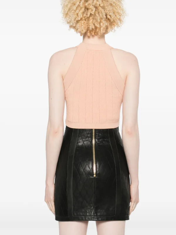 Balmain Halterneck Knitted Crop Top Pink FARFETCH IN
