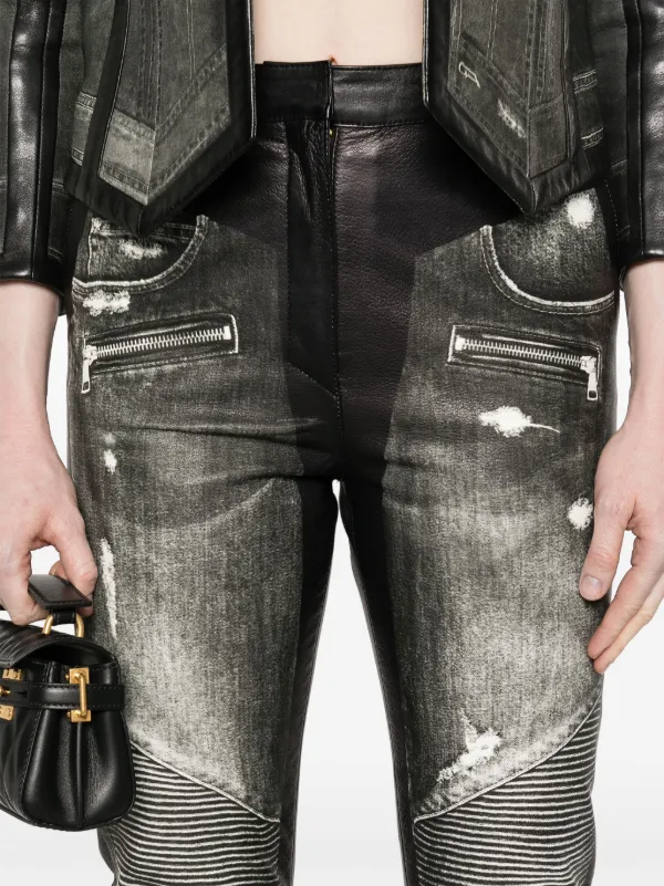 Balmain Pantalon En Cuir à Imprimé Jean Noir FARFETCH TN