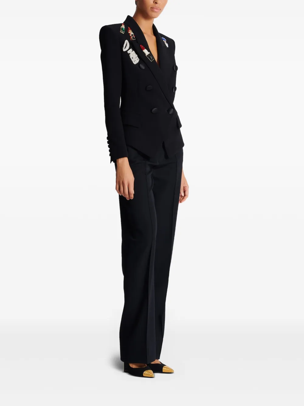 Balmain Getailleerd jack met geborduurde patch Zwart