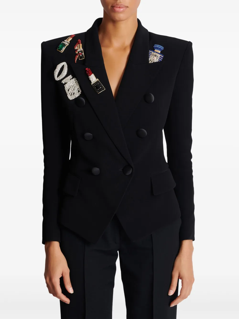Balmain Getailleerd jack met geborduurde patch Zwart