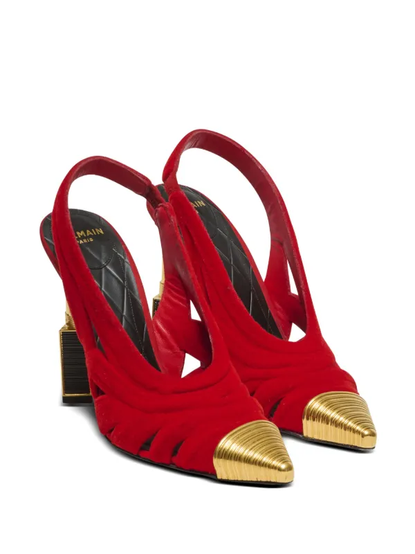 ラムスキン★ハイヒール★ロゴ★ミュール★ BALMAIN Balmain 100mm Lipstick Pumps | Red | FARFETCH