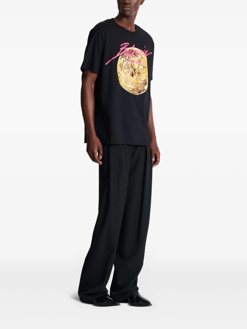Balmain Universe Logo And Planet T-shirt In Black