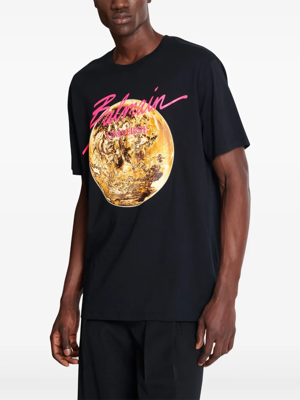 Balmain Universe Logo And Planet T-shirt In Black