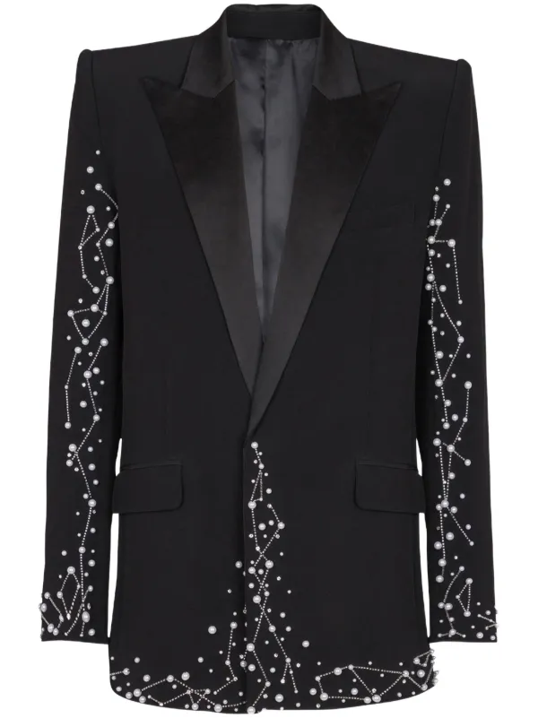 BALMAIN 羊革ステッチデザインジャケット　ブラック　サイズ11 BALMAIN 羊革ステッチデザインジャケット ブラック サイズ11