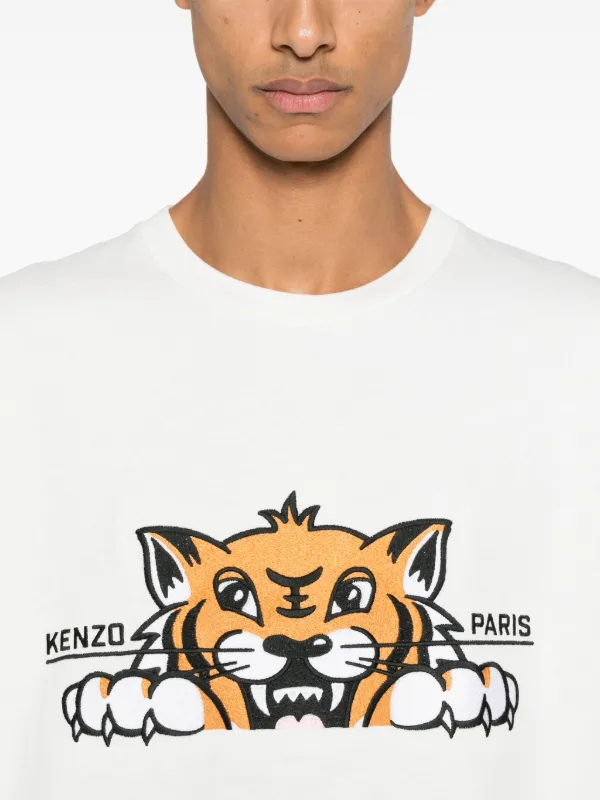 Tシャツ・カットソー KENZO GOTS KENZO HAPPY TIGER EMBROIDERED OVERS KENZO Happy Tiger' embroidered oversized T-shirt in cotton