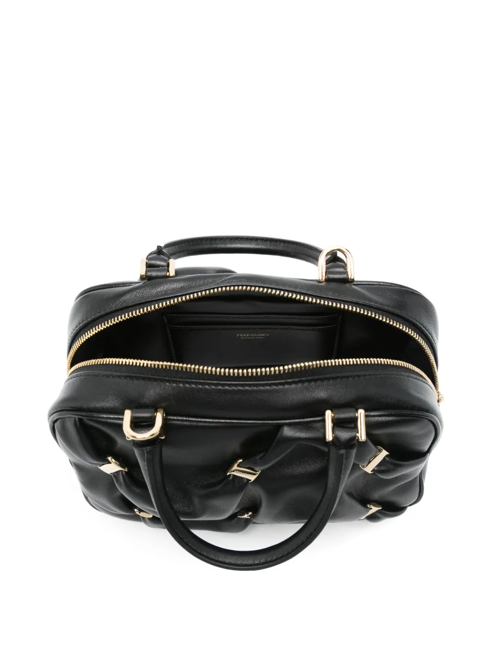 Ferragamo Leather Handbag With Draped Details Secured By Mini Vara Bows In Schwarz