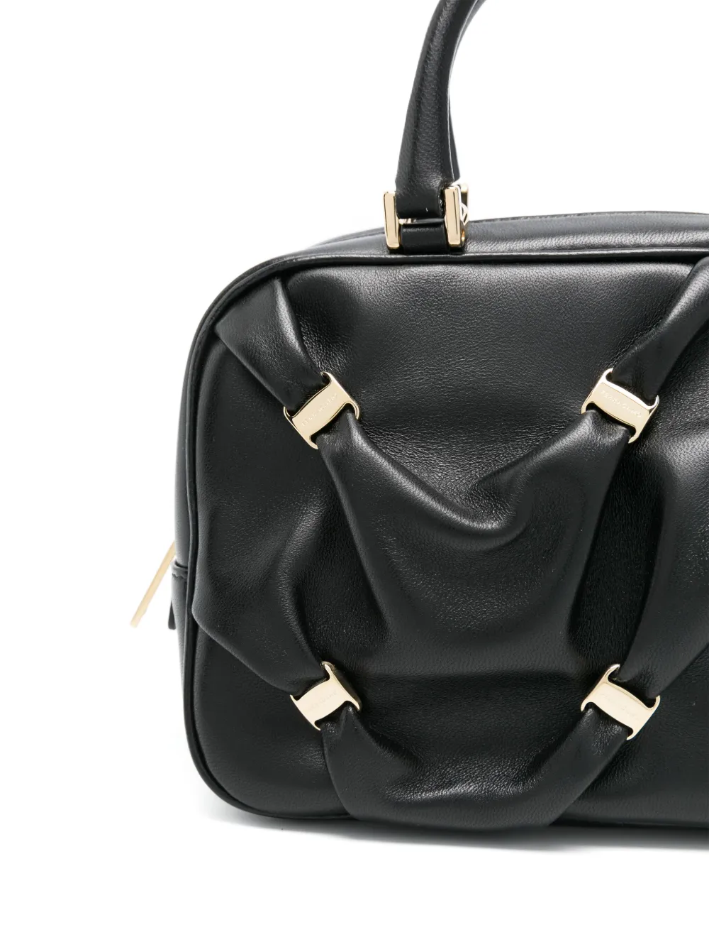 Ferragamo Leather Handbag With Draped Details Secured By Mini Vara Bows In Schwarz