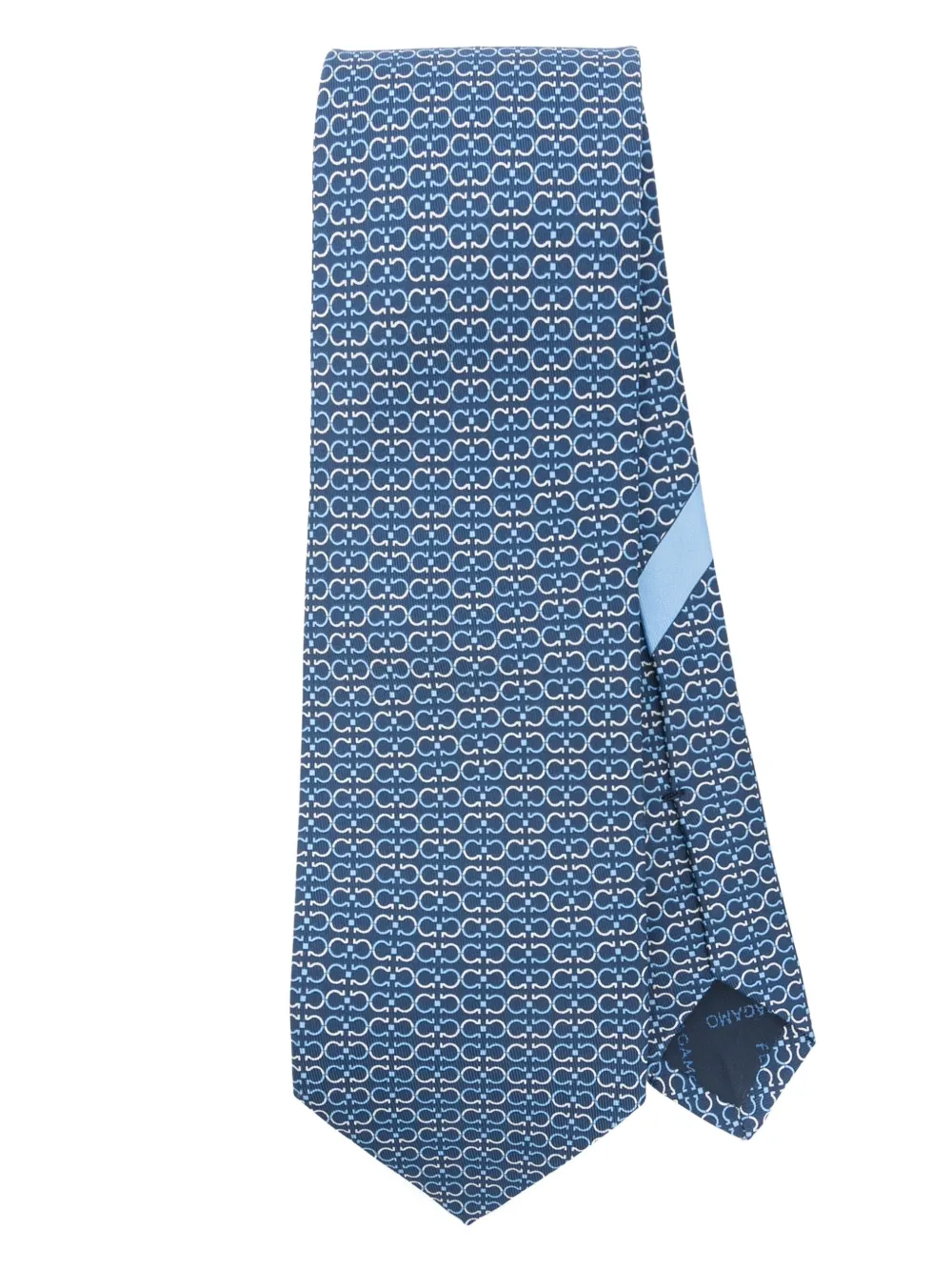 Ferragamo Monogram-print Tie In Blue
