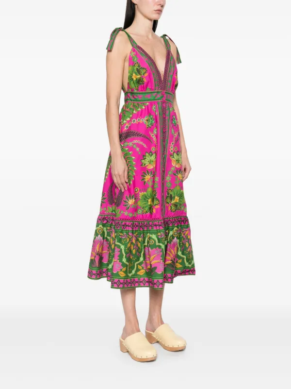 strapless open back dress Pink Banana Leaves Maxi Dress – FARM Rio main image 0