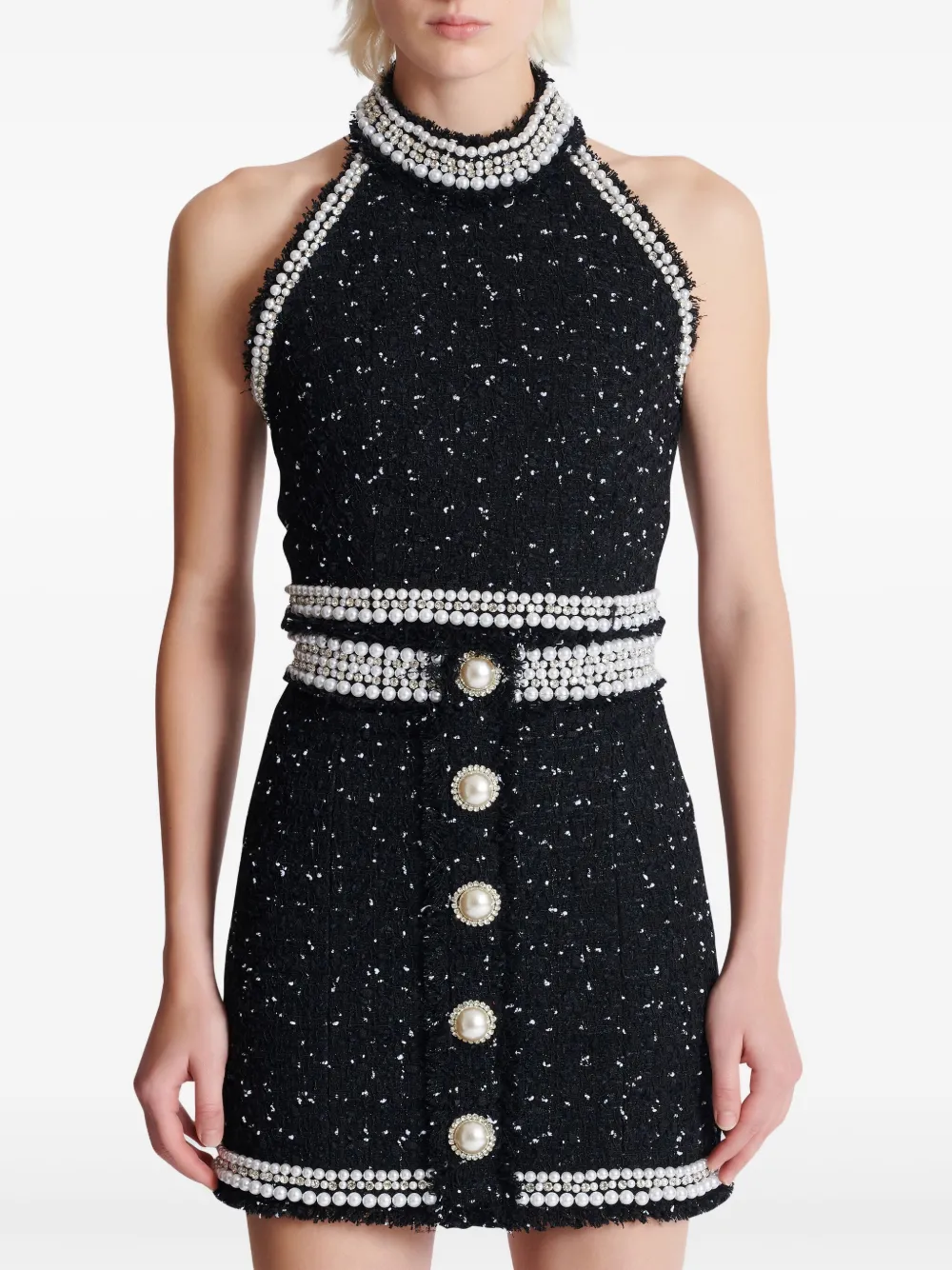 Balmain Tweed cropped haltertop Zwart