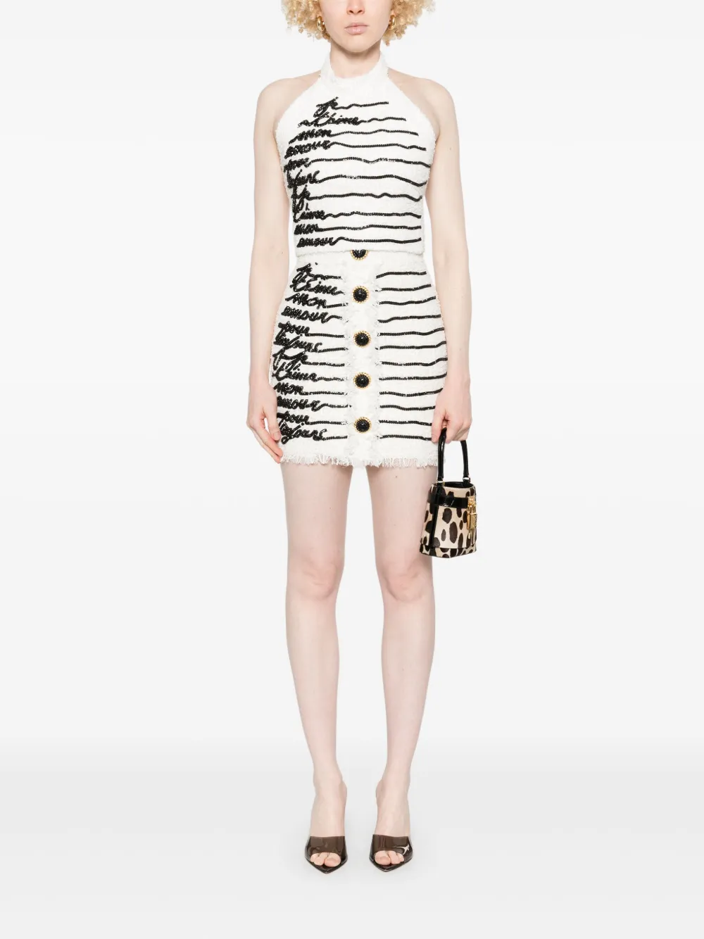 Balmain Love Letter-embroidered tweed top | Vests & Tank Tops | Image 2