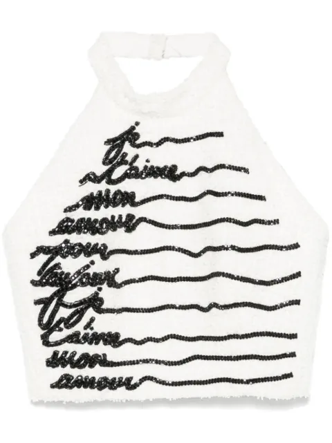 Balmain Love Letter-embroidered tweed top